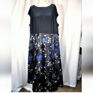 Alex Evenings Maxi Dress Vintage Sleeveless Black Bodice+Blue/Black Floral, 20W
